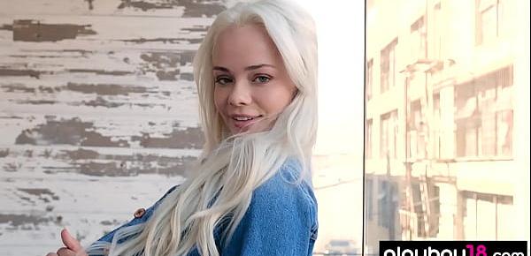  Skinny blonde teen pornstar Elsa Jean reveals her tiny tits outdoor